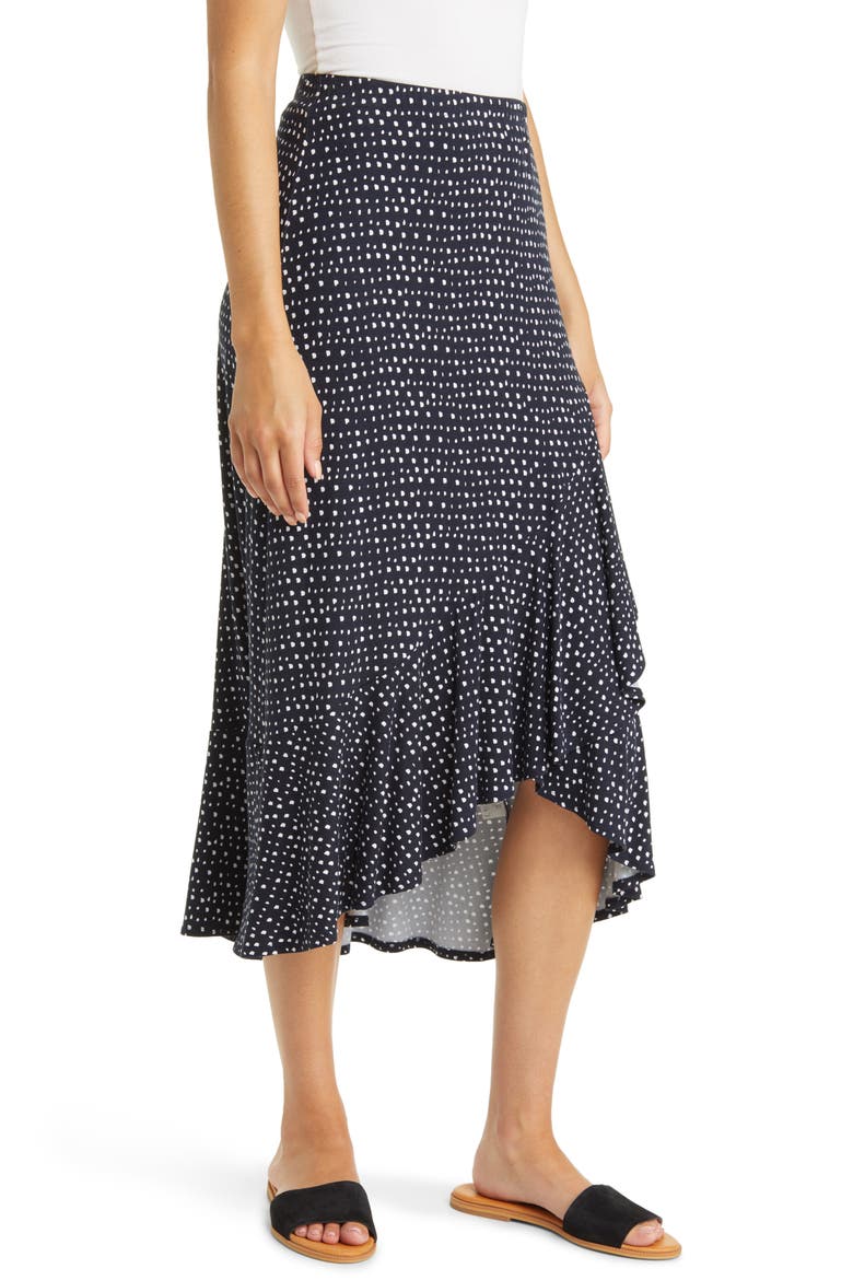 Flounce Midi Skirt, Alternate, color, BLACK/ IVORY