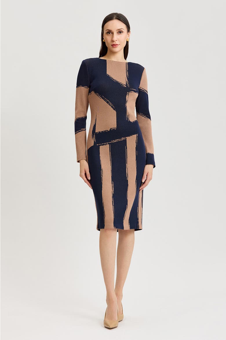 Brushstroke Soft Knit Sheath Dress, Main, color, Warm Taupe/Indigo