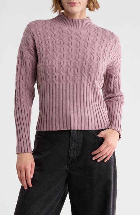 Mock Neck Cable Knit Crop Sweater