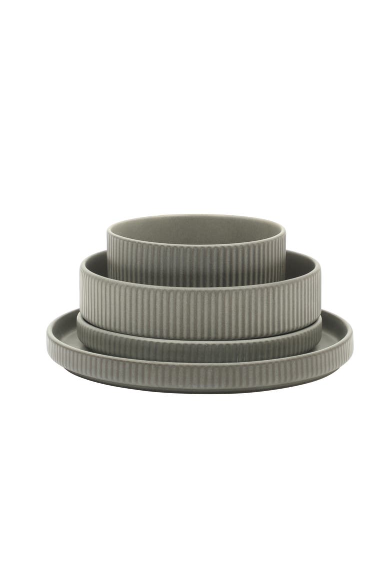 16 Piece Reactive Glaze Stoneware Plates and Bowls Dinnerware Set, Alternate, color, Grey