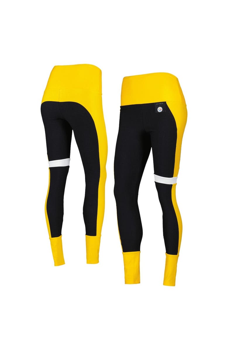 KIYA TOMLIN Women's KIYA TOMLIN Black/Gold Pittsburgh Steelers Colorblock Tri-Blend Leggings, Main, color,