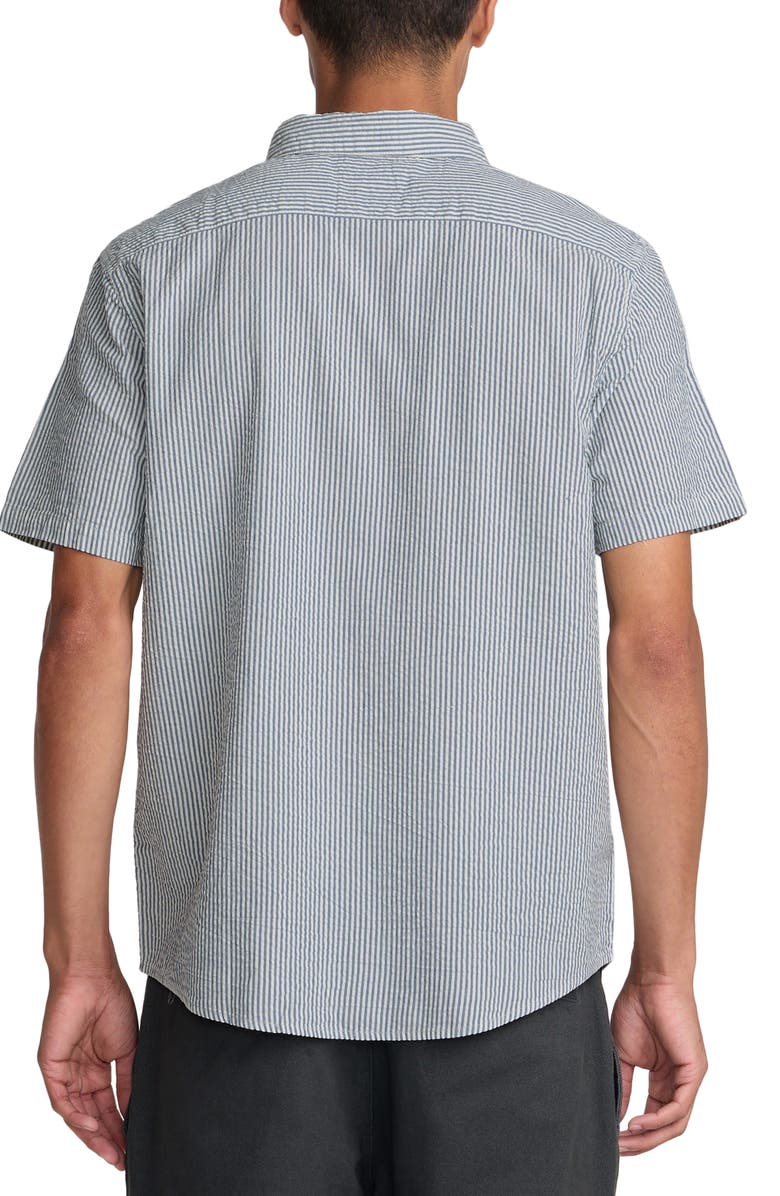 RVCA That'll Do Seersucker Short Sleeve Button-Up Shirt, Alternate, color, Vintage Navy