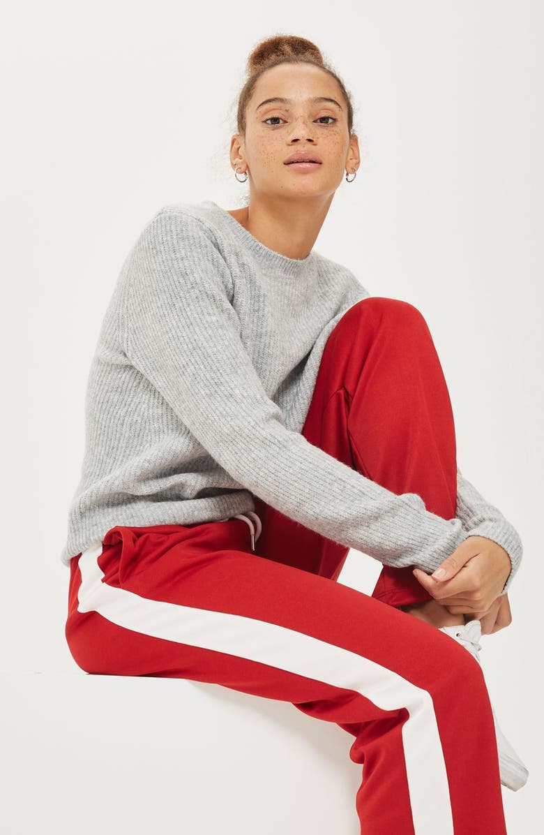 Topshop Ribbed Crewneck Sweater, Alternate, color, Grey Marl