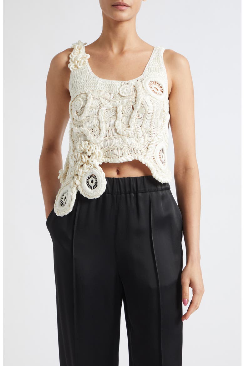 India Freeform Silk & Cotton Lace Tank, Main, color, IVORY