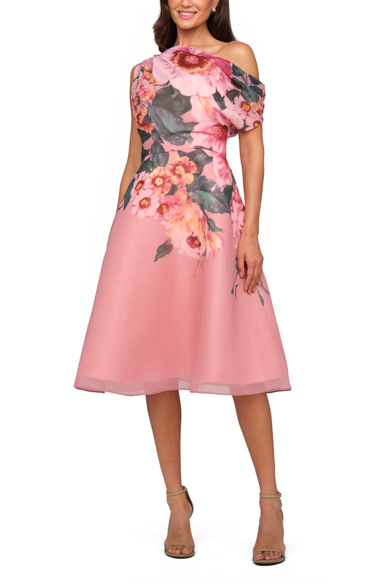 Katherine Floral One-Shoulder Midi Dress, Alternate, color, ROSE PETAL MULTI