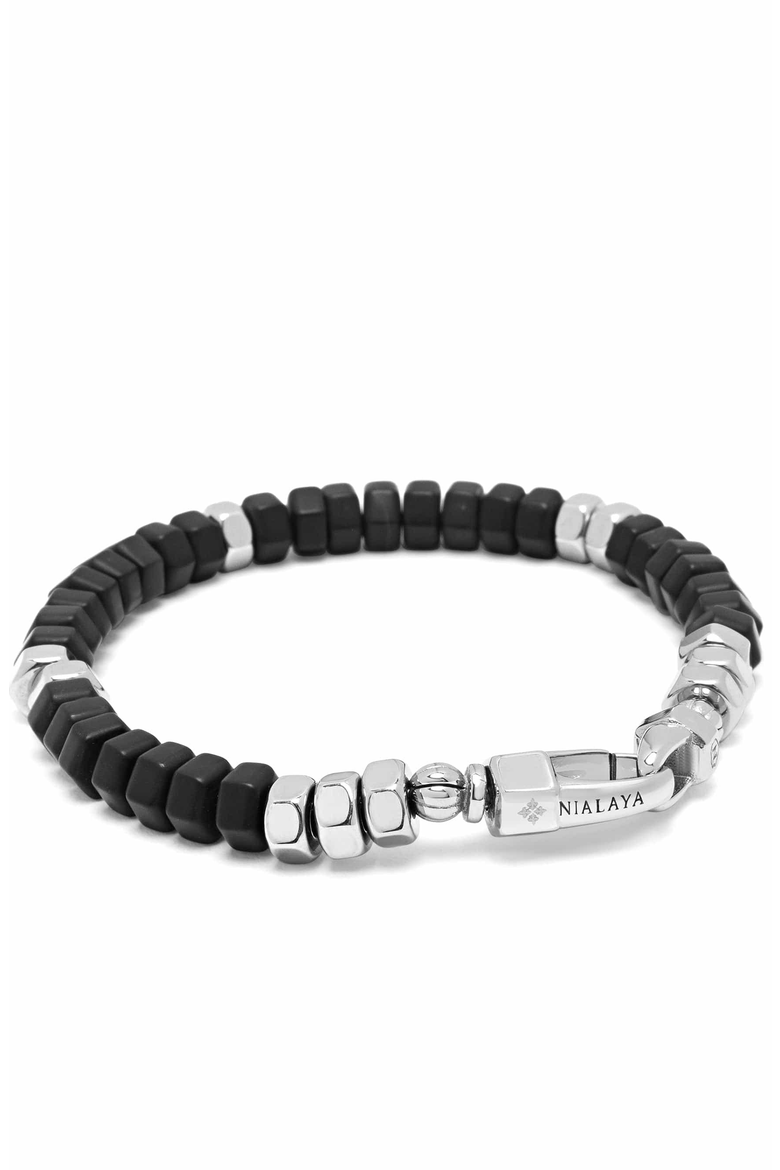 Hexagon Black Onyx Beaded Bracelet, Alternate, color, Black Onyx / Silver