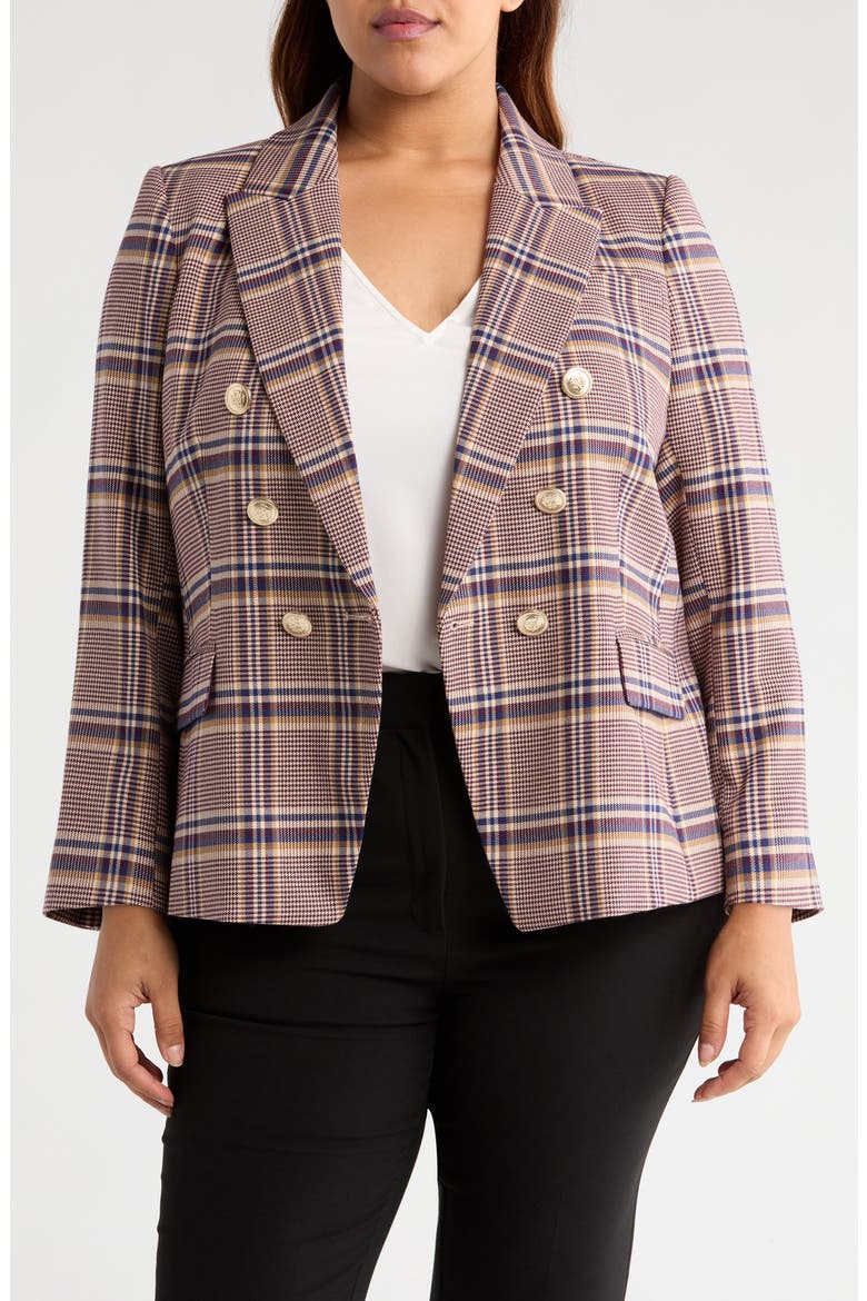 Plaid Double Breasted Jacket, Main, color, TAN PLUM