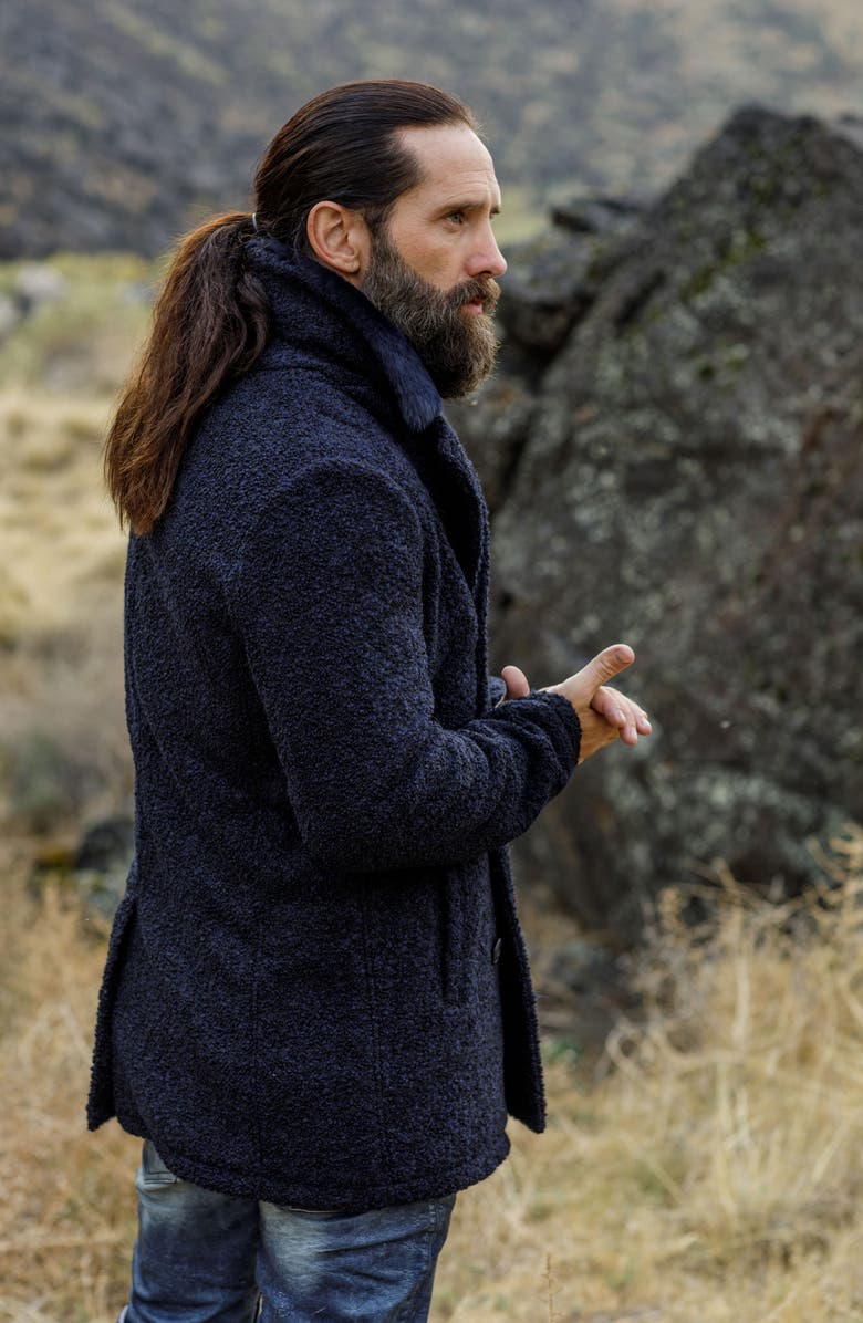 Comstock & Co. Double Breasted Wool Blend Bouclé Jacket with Shearling Trim, Alternate, color,