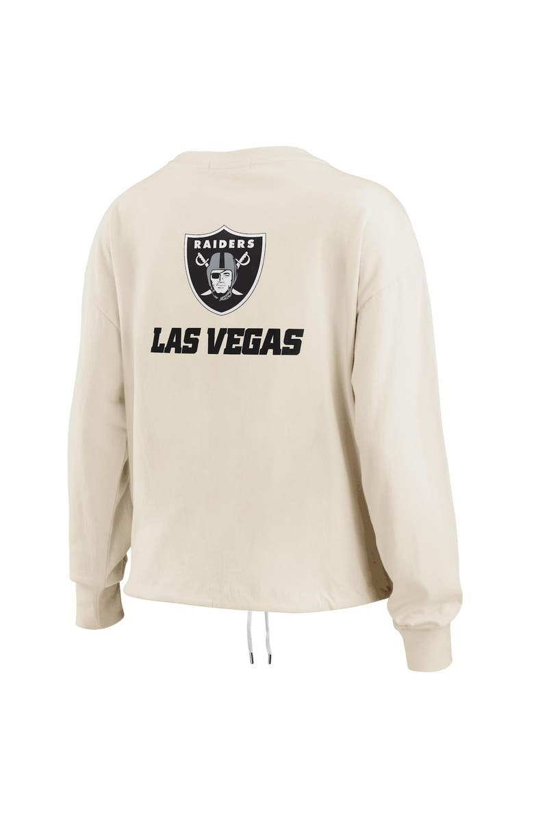 WEAR by Erin Andrews Women's WEAR by Erin Andrews Oatmeal Las Vegas Raiders Long Sleeve Crop Top Shirt, Alternate, color, Oatmeal