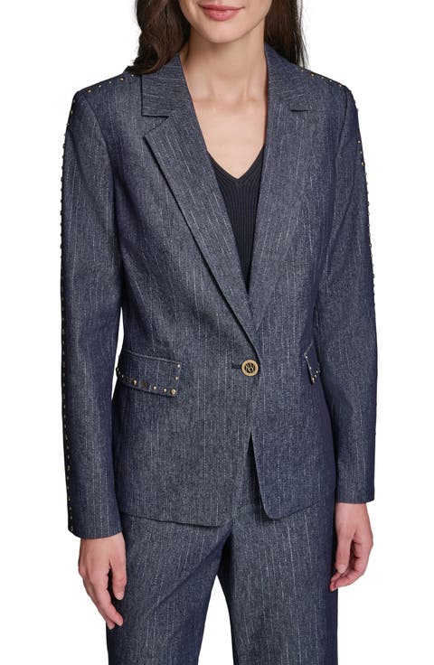Pinstripe Stud Denim Blazer