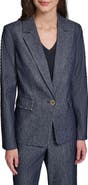 KARL LAGERFELD PARIS Pinstripe Stud Denim Blazer