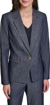 KARL LAGERFELD PARIS Pinstripe Stud Denim Blazer