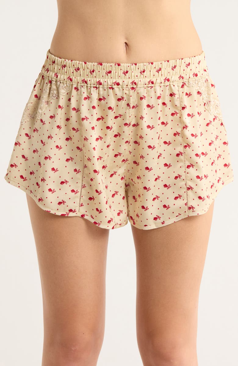 Free People Midnight Muse Satin Pajamas, Alternate, color, Sand Combo