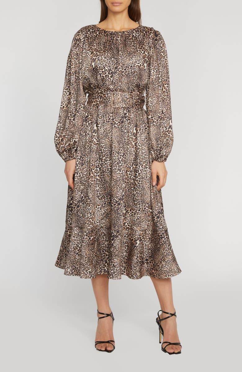 Elie Tahari The Jada Leopard Print Long Sleeve Midi Dress, Main, color, Mythical Leopard Print