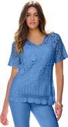 Roaman's Plus Size Medallion Pattern French Crochet Sweater Top