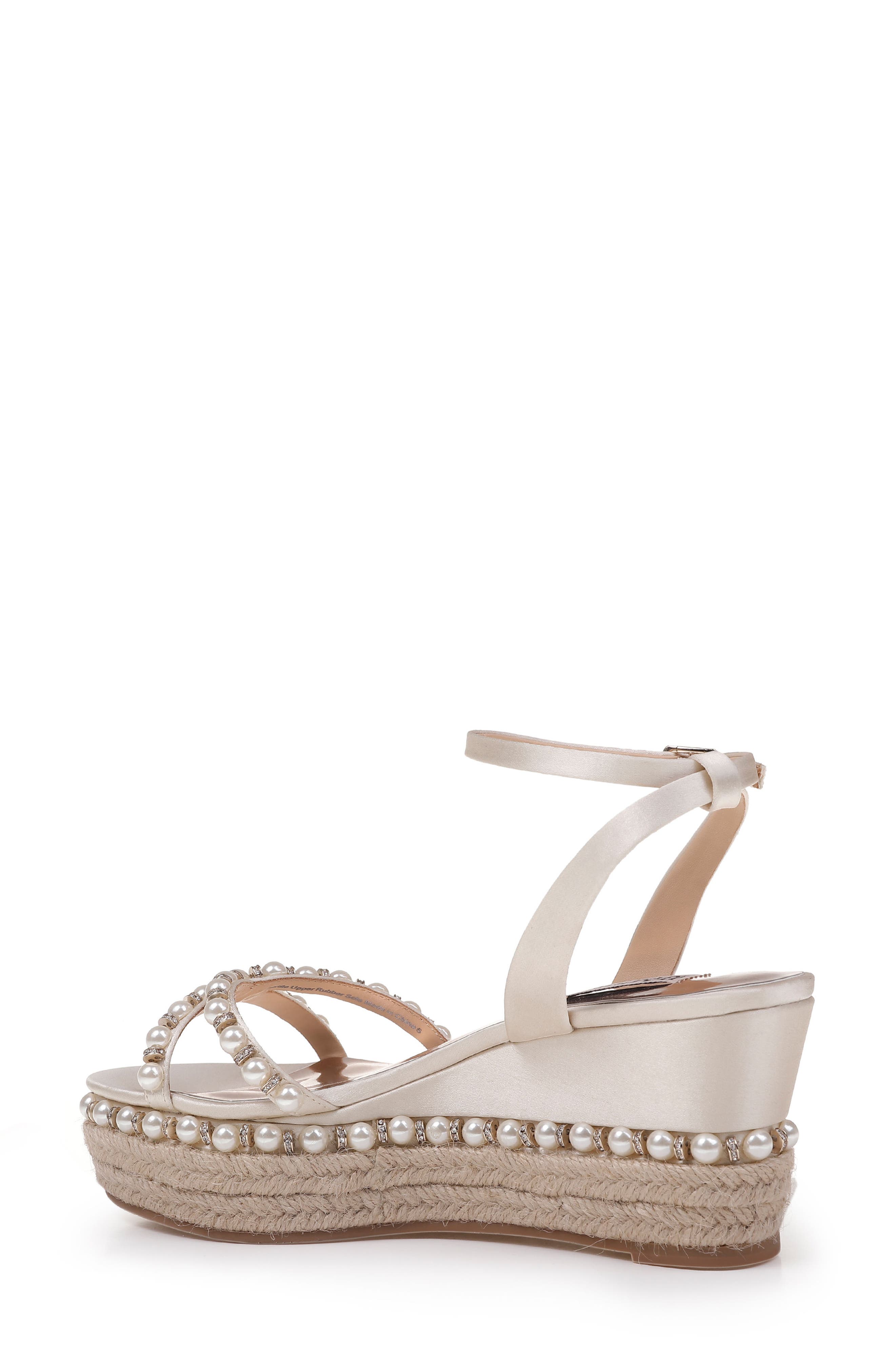 Badgley Mischka Skye Wedge Sandal, Alternate, color, IVORY SATIN