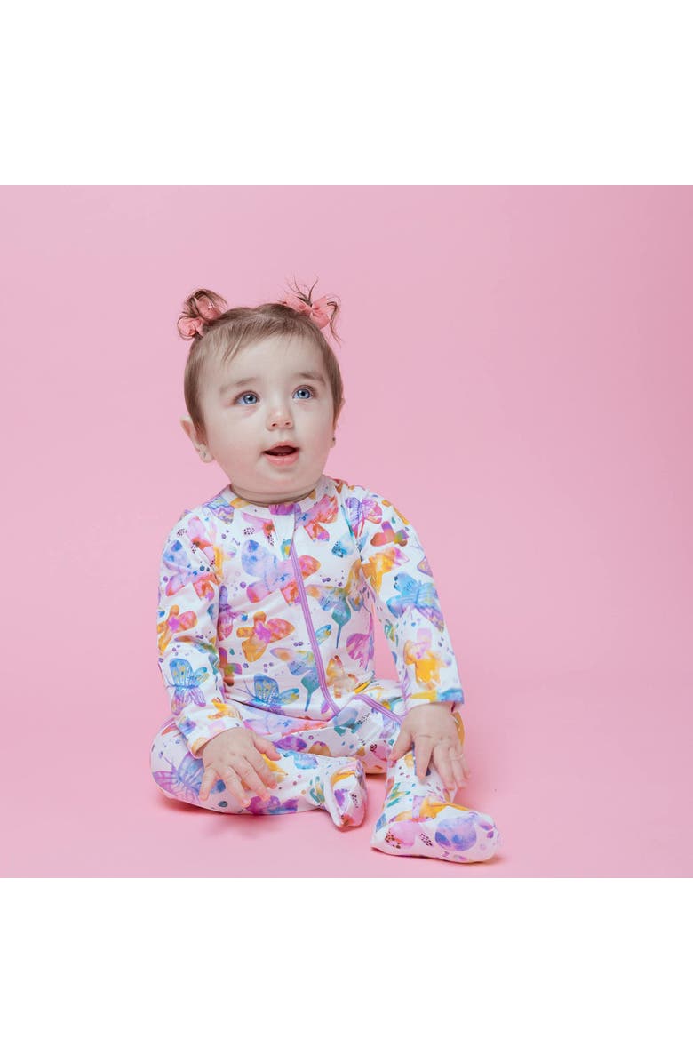 Norani Organic Cotton Zip Footie in Butterflies, Alternate, color, Butterflies