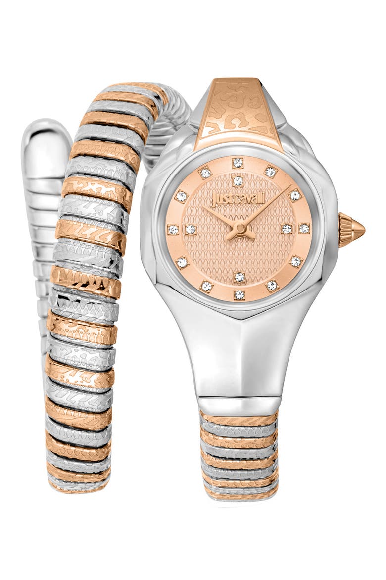 Snake Wraparound Bracelet Watch, 22mm x 35mm, Main, color, TWO TONE SILVER/ ROSE GOLD