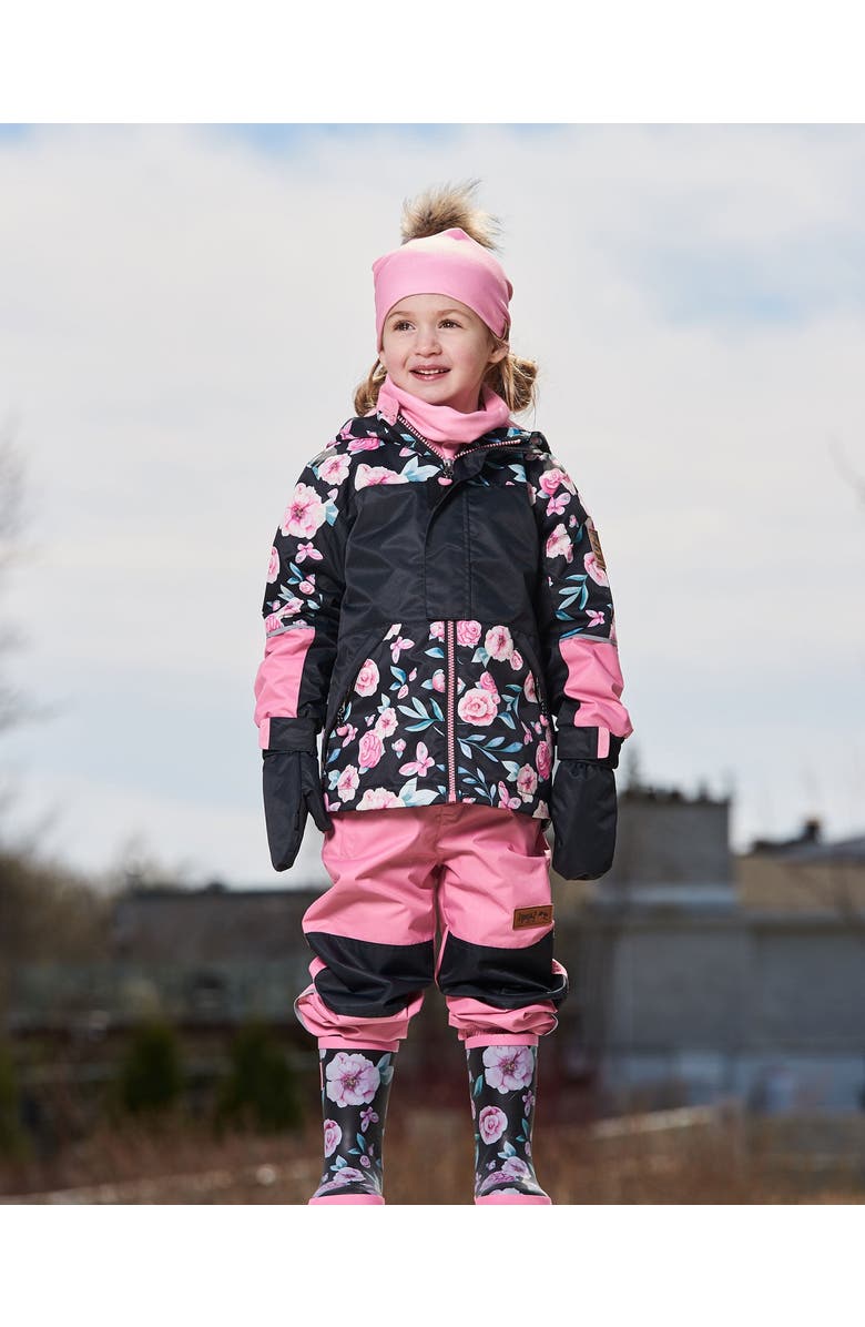 Deux par Deux Girl's Two-Piece Mid-Season Outerwear Set Pink, Black, And Flowers, Alternate, color, 