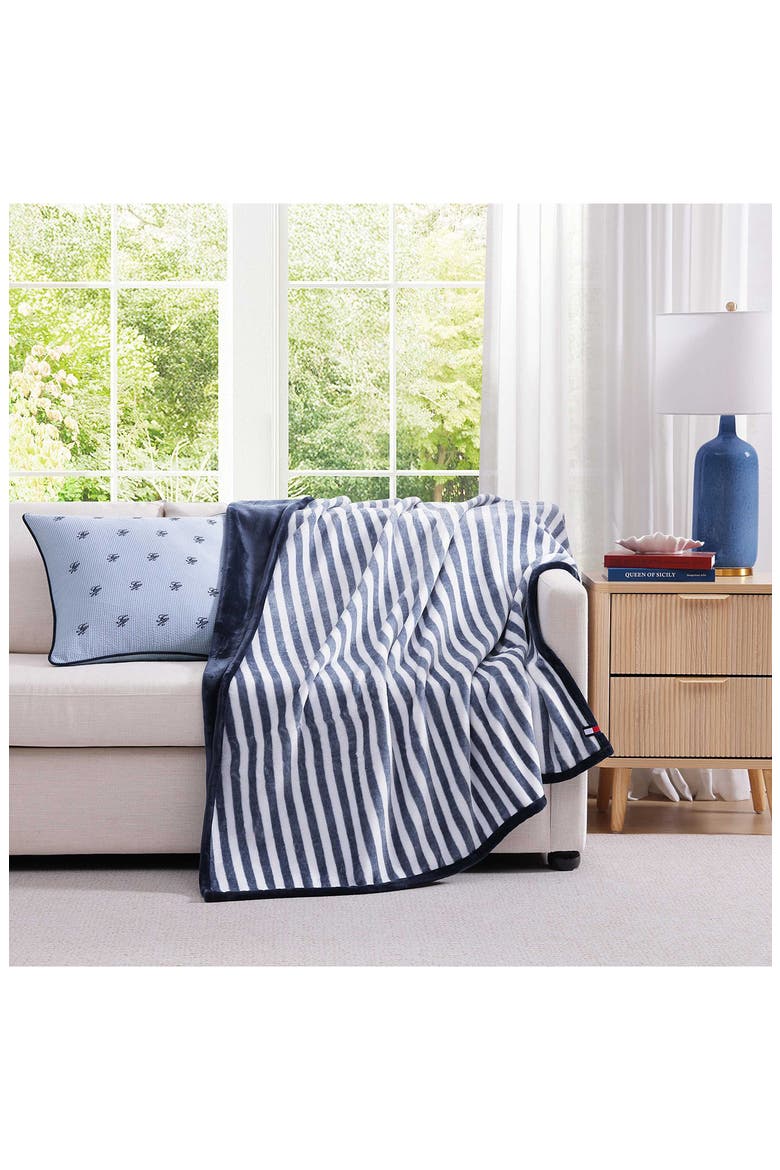 Laguna Beach Stripe Throw Blanket, Alternate, color, WHITE/ DEEP BLUE