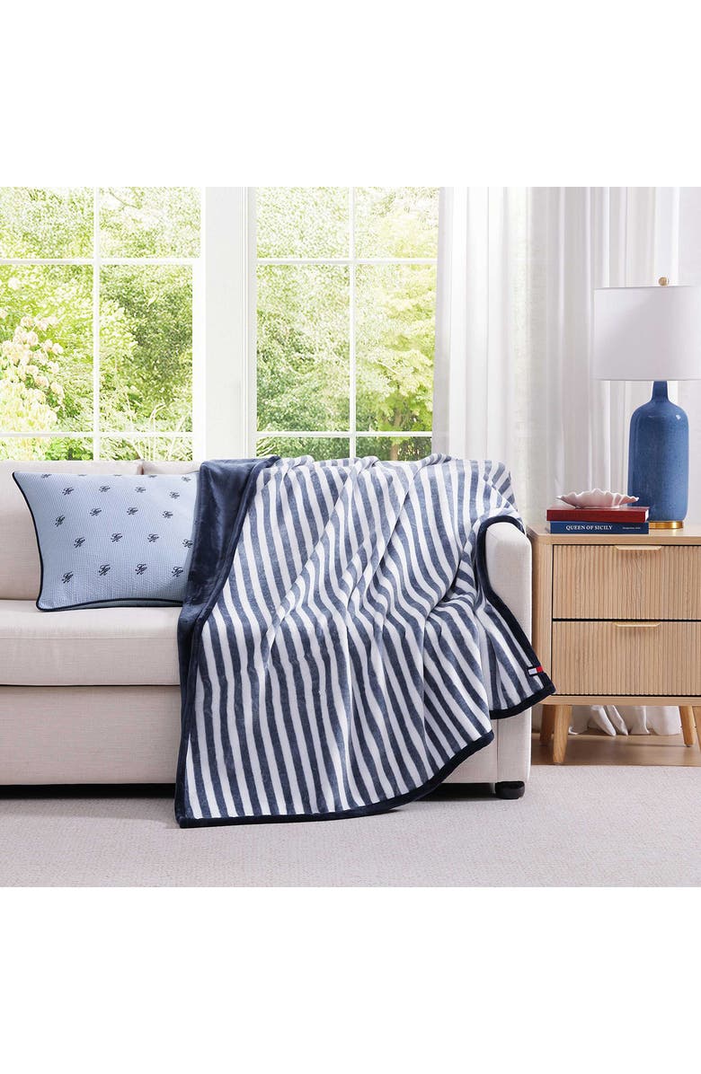Tommy Hilfiger Laguna Beach Stripe Throw Blanket, Alternate, color, White/ Deep Blue