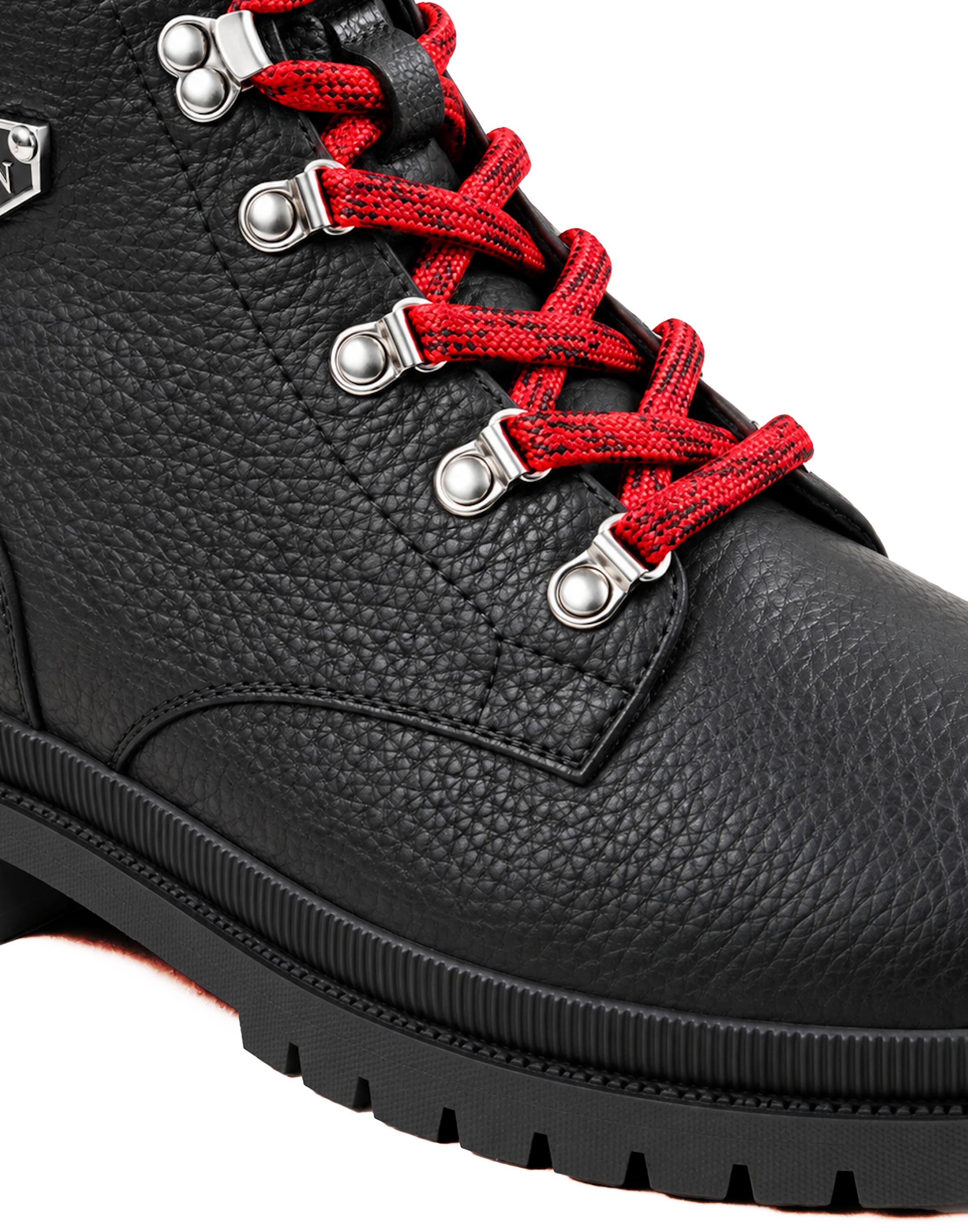 Leather Mountain Boots Deer Print Triangle Placca Men, Alternate, color, black