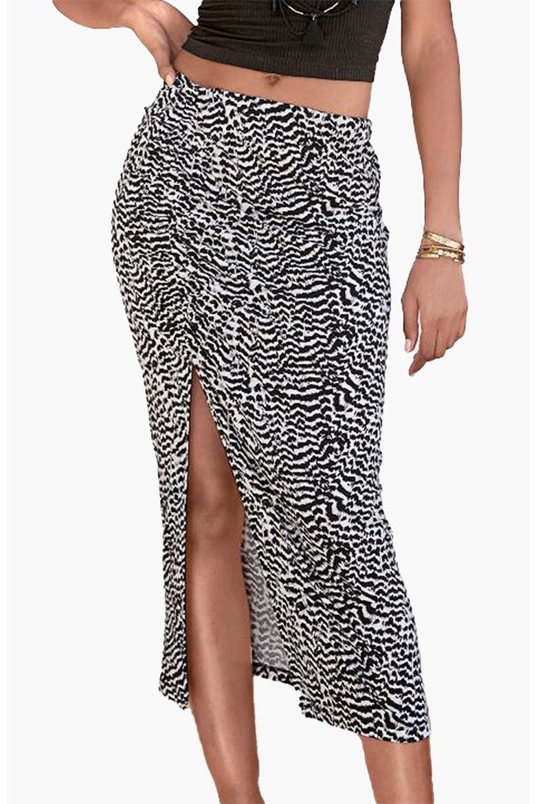 Women's Ruched Slit Midi Skirt, Main, color, Black & White