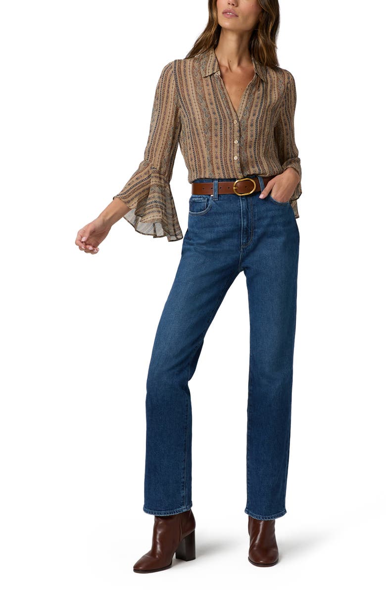 PAIGE Jasmeet Mixed Print Silk Button-Up Shirt, Alternate, color, Brown Multi