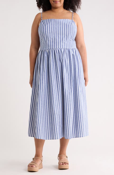 Stripe Fit & Flare Midi Dress (Plus)