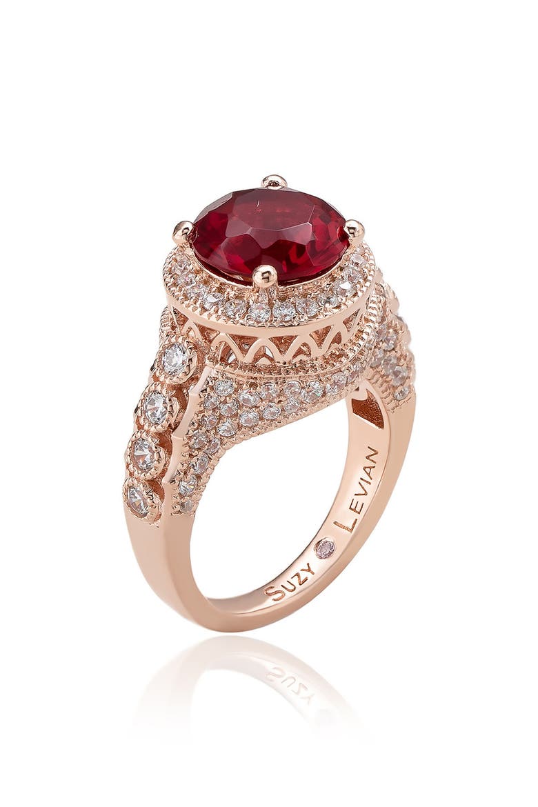 Cubic Zirconia Pavé Ring, Alternate, color, RED