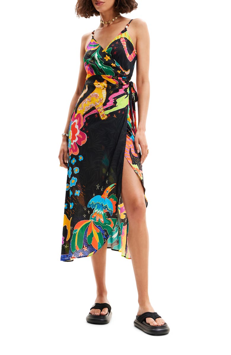 Desigual Jungle Design Wrap Midi Dress, Main, color, 