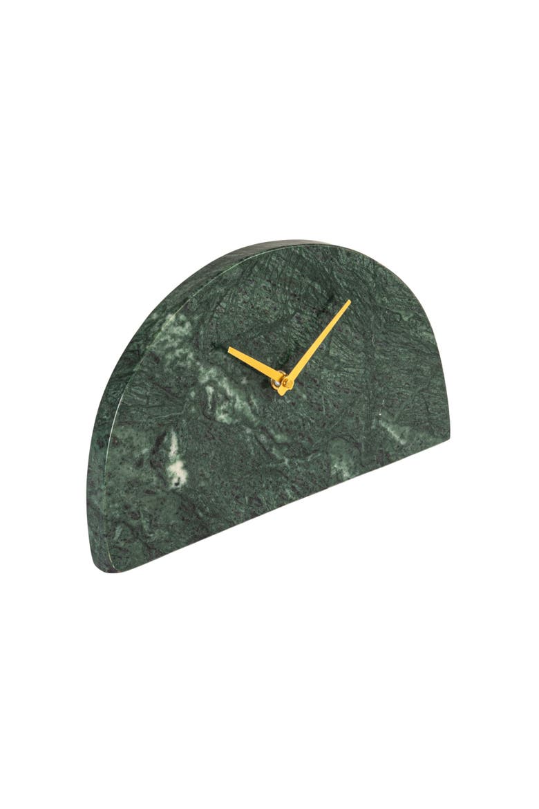 Decorative Half Moon Marble Mantel Clock, Green and Gold, Main, color, Green