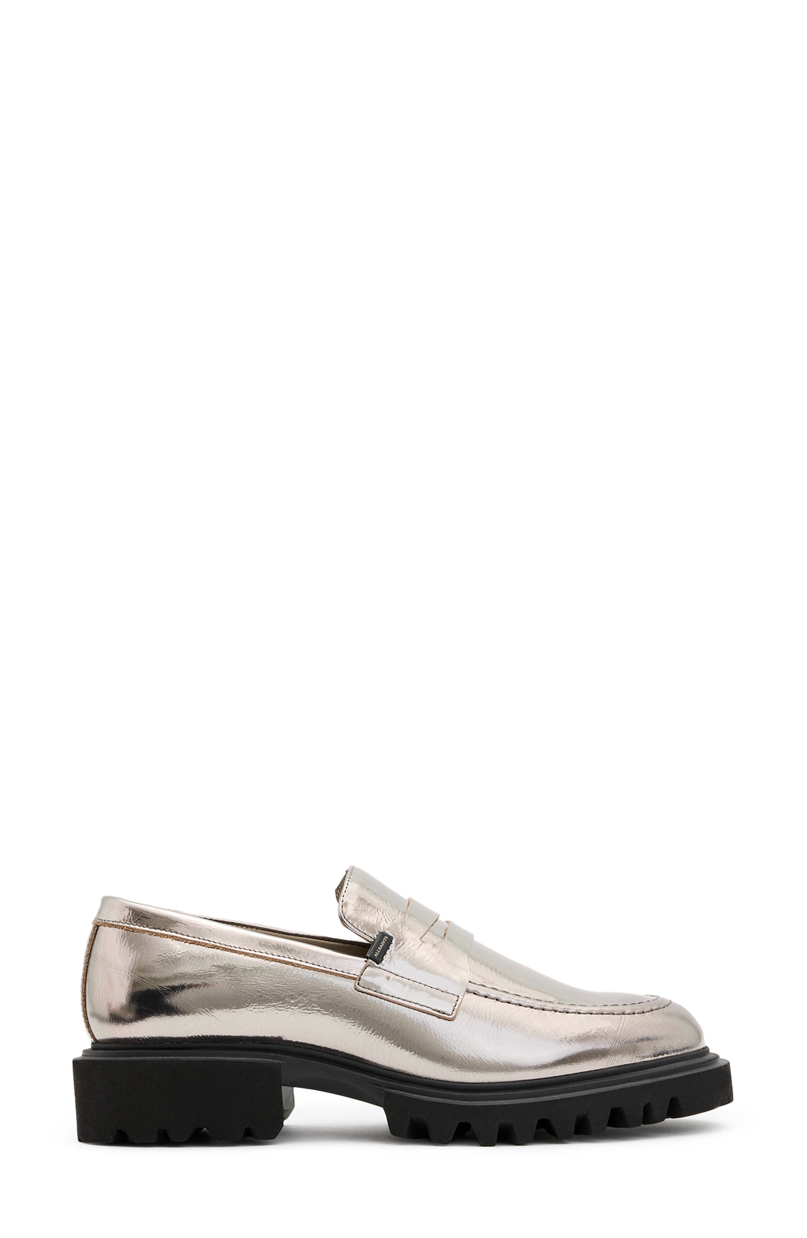 AllSaints Lola Lug Sole Penny Loafer, Alternate, color, Gunmetal Grey