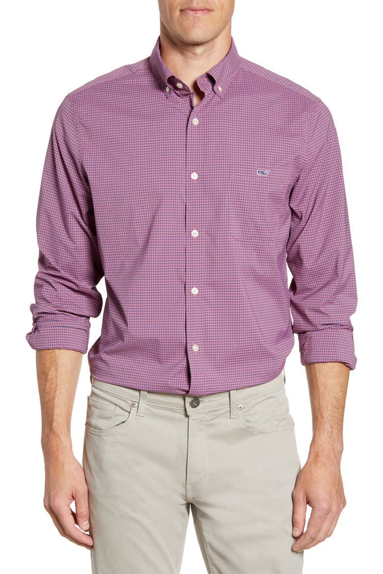 Tucker Classic Fit Check Button-Down Performance Shirt, Main, color, MARINER