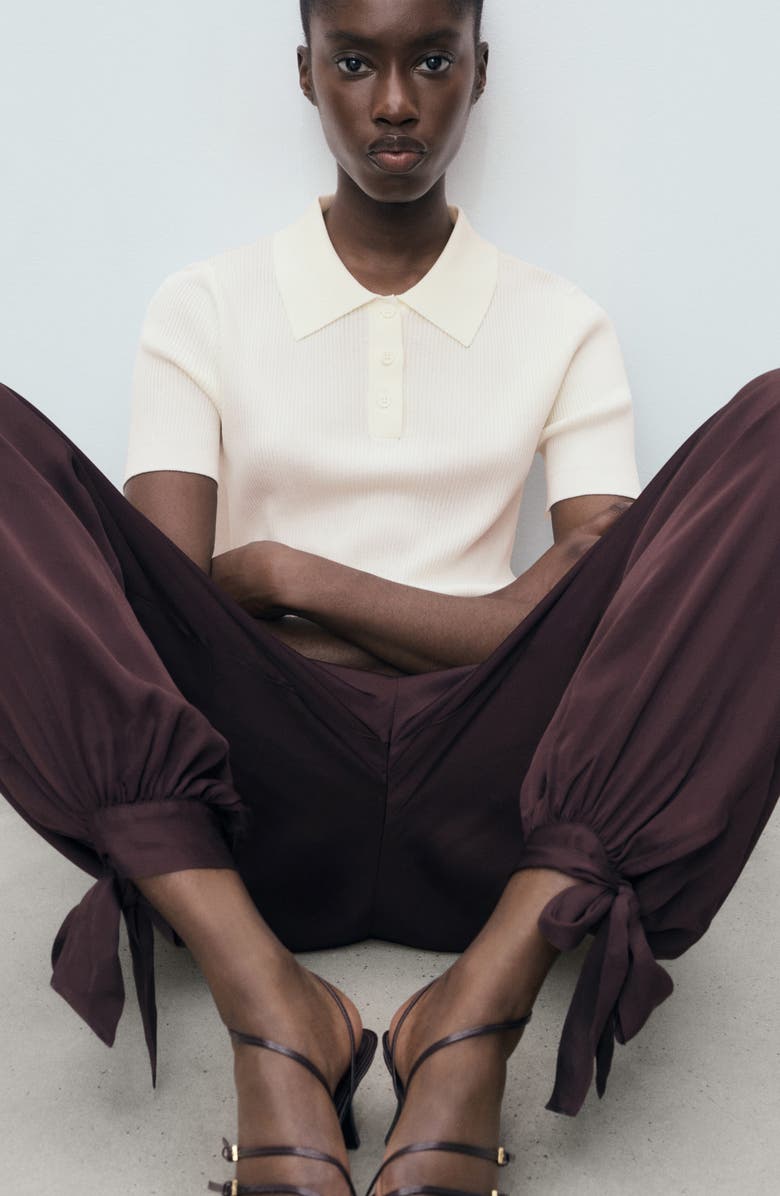 MANGO Short Sleeve Polo Sweater, Alternate, color, Ecru