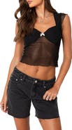 EDIKTED Devi Sheer Mesh Crop Top