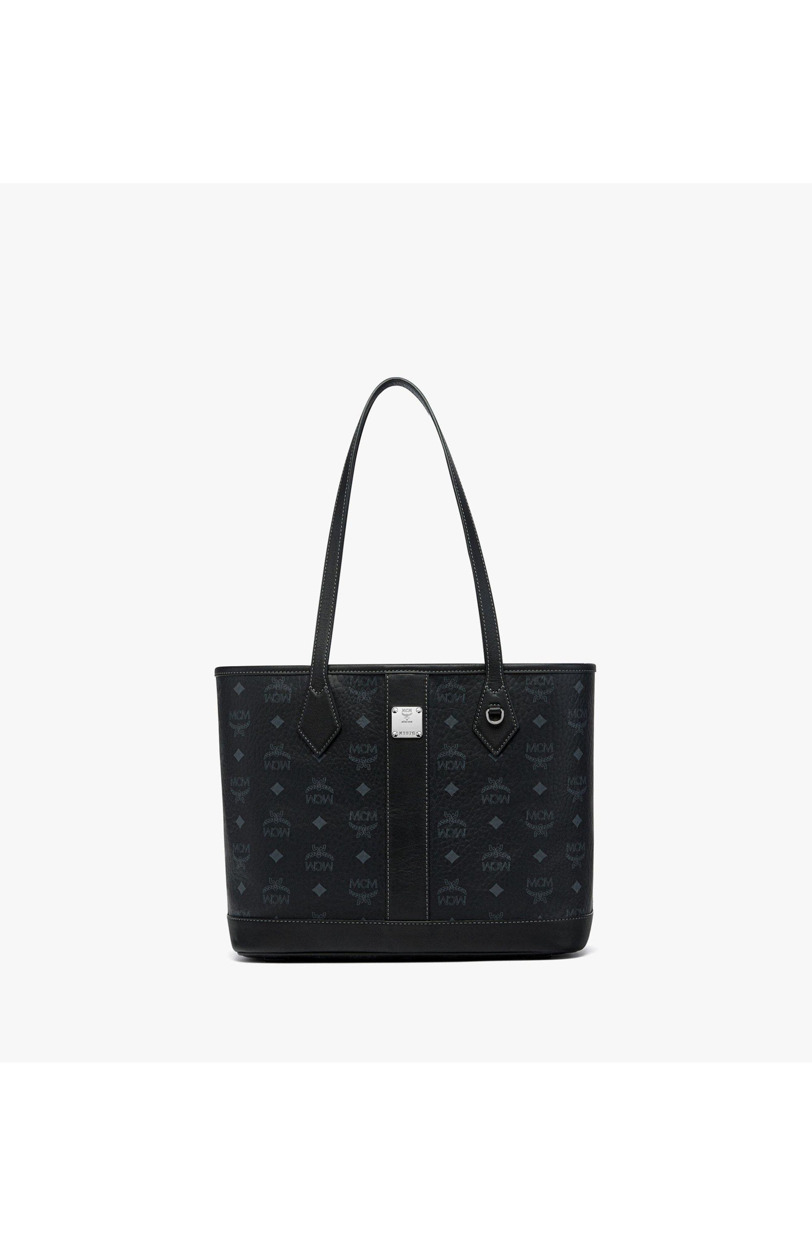 MCM New Small Liz Shopper in Visetos, Main, color, Black