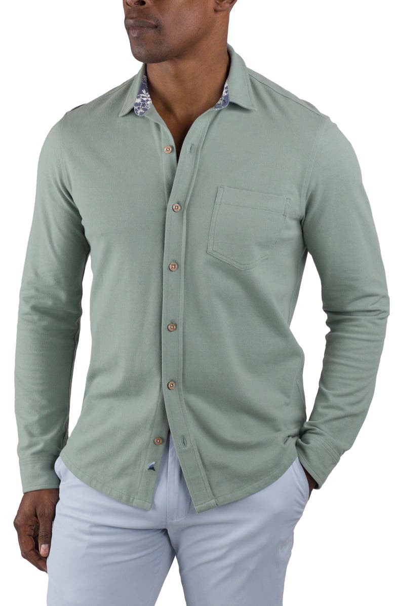 Tailor Vintage Solid Knit Long Sleeve Piqué Button Front Shirt, Main, color,