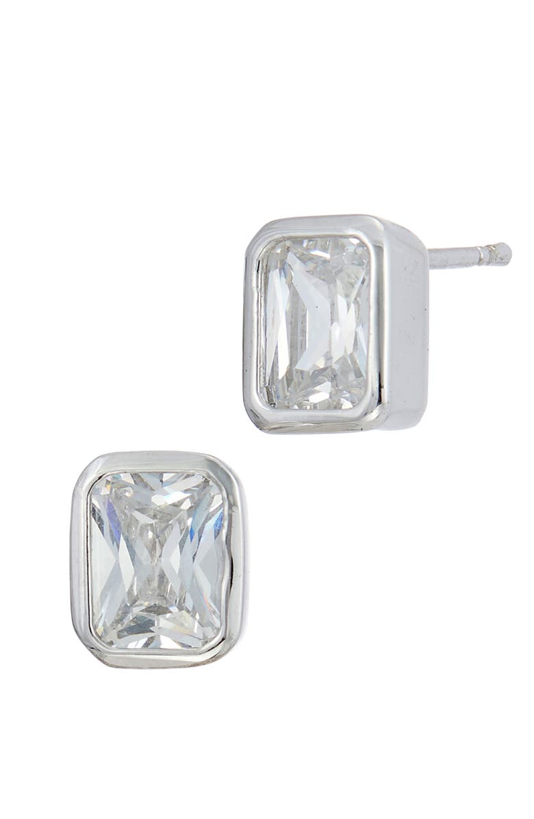 SAVVY CIE JEWELS Bezel Set Cubic Zirconia Stud Earrings, Main, color, Silver