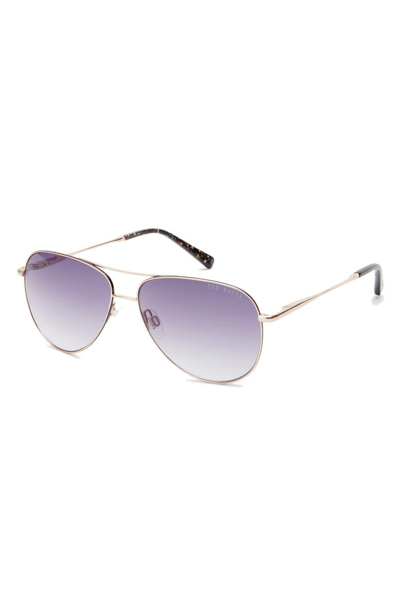 Ted Baker London 59mm Full Rim Aviator Sunglasses, Alternate, color, Black/ Gold