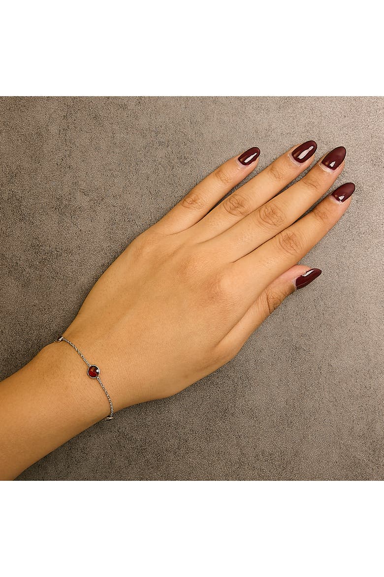 .925 Sterling Silver Bezel Set Red Garnet 5 Station Adjustable Bolo Bracelet, Alternate, color, White