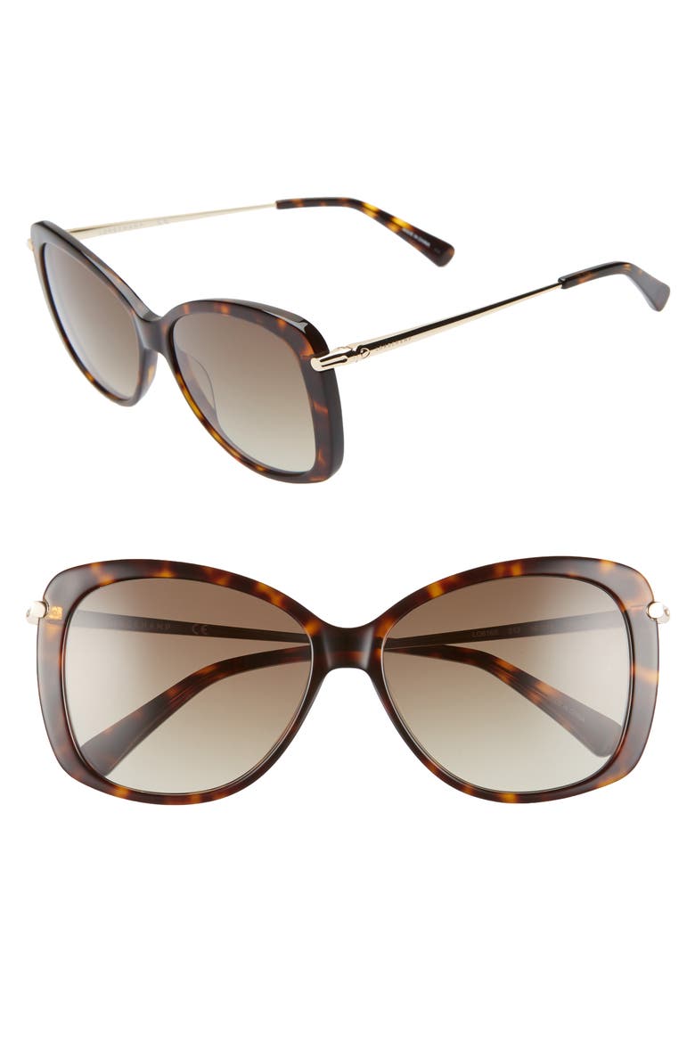 56mm Gradient Lens Butterfly Sunglasses, Main, color, DARK HAVANA
