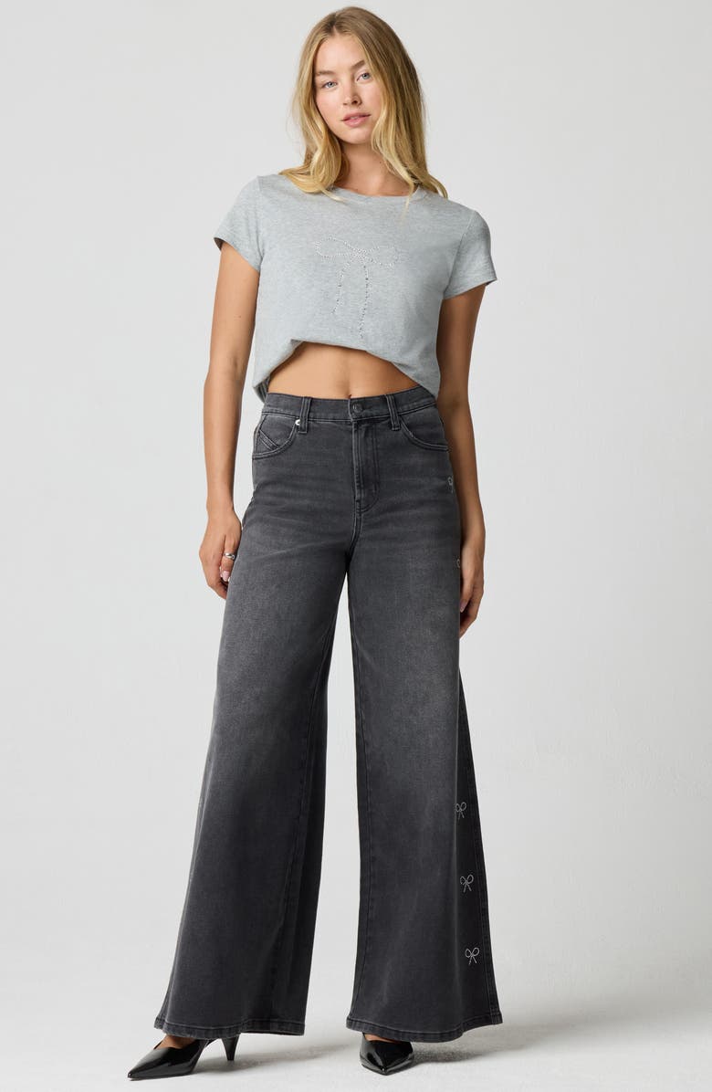 Florence by Mills Crystal Bow High Waist Wide Leg Jeans, Alternate, color, Washed Black