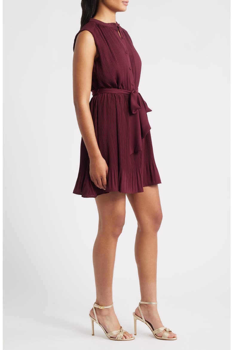 Pleated Minidress, Alternate, color, BORDEAUX