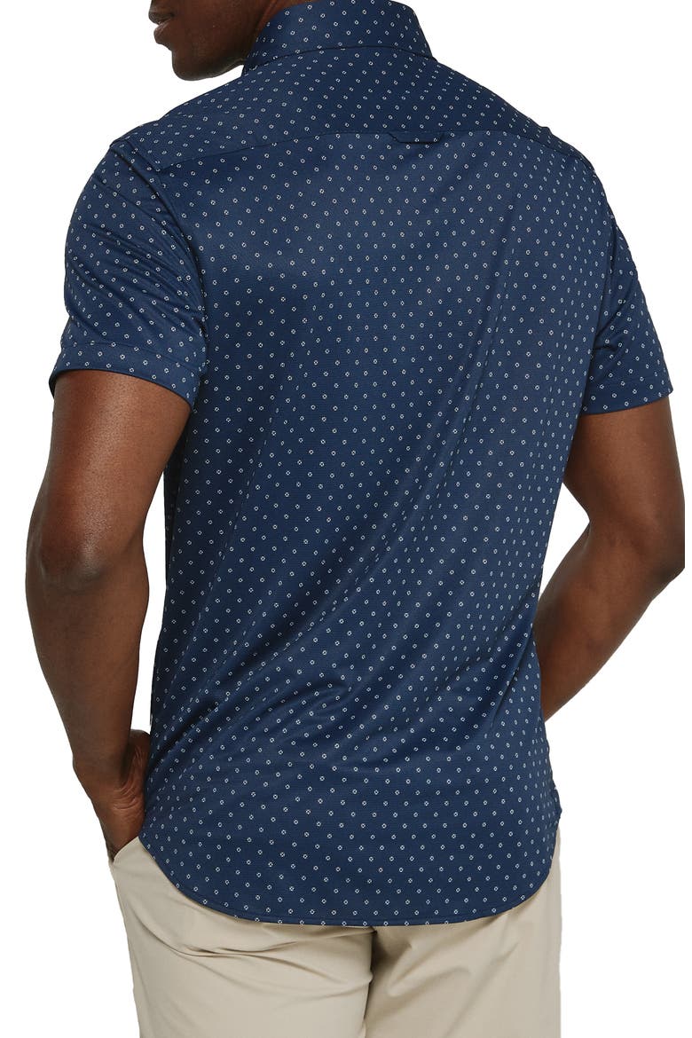 Alfie Dot Print Short Sleeve Performance Button-Up Shirt, Alternate, color, NAVY