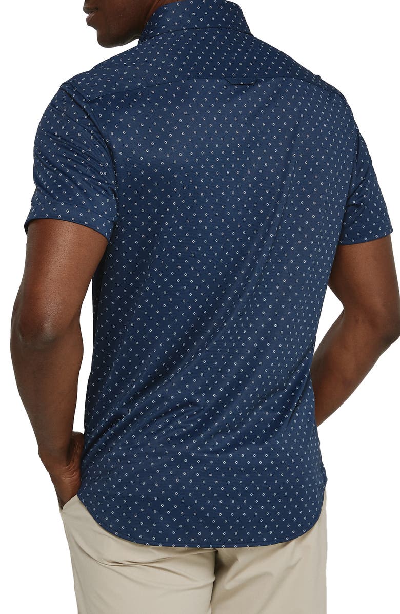 7 Diamonds Alfie Dot Print Short Sleeve Performance Button-Up Shirt, Alternate, color, Navy