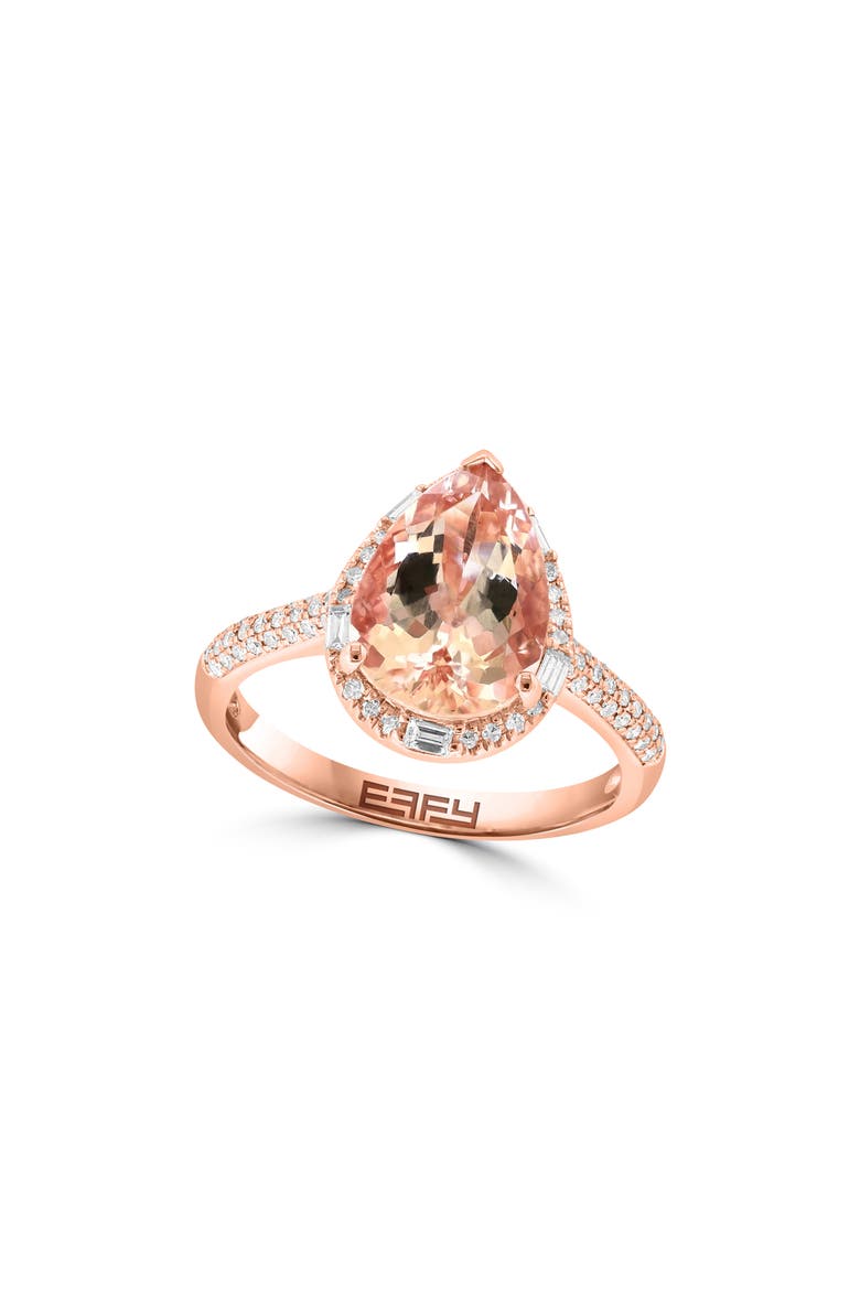 14K Rose Gold Diamond & Pear Cut Morganite Ring, Main, color, ROSE GOLD