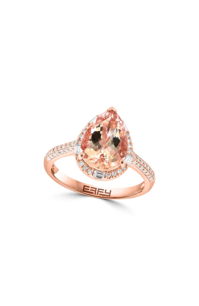 EFFY 14K Rose Gold Diamond & Pear Cut Morganite Ring, Main, color,