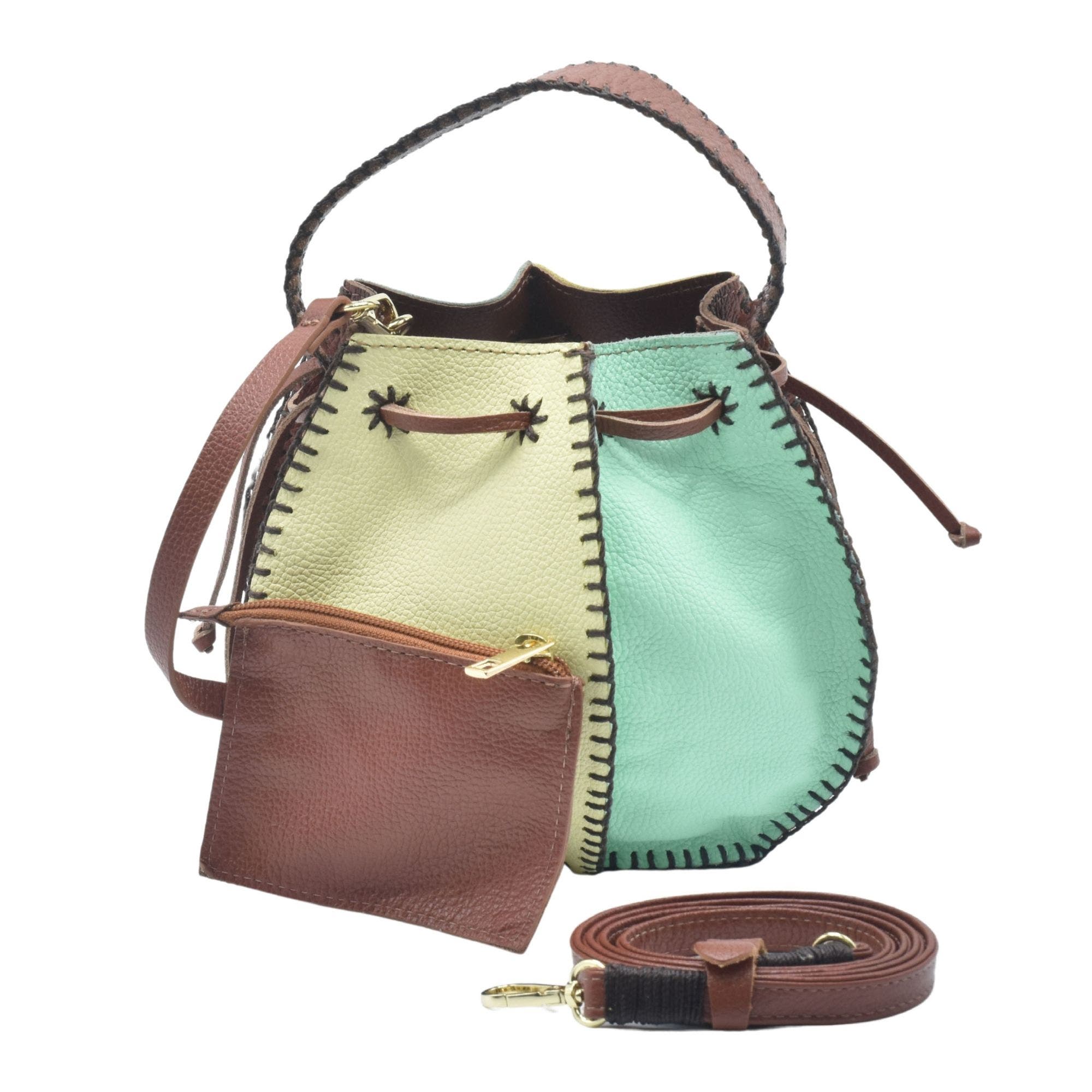 Tall Bucket Leather Bag, Main, color, Lemon Lime