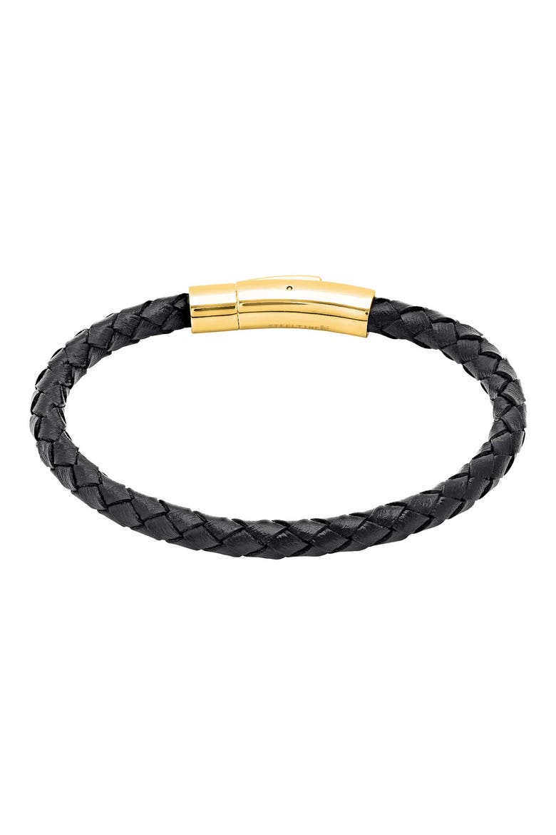 Braided Leather Bracelet, Main, color, BLACK